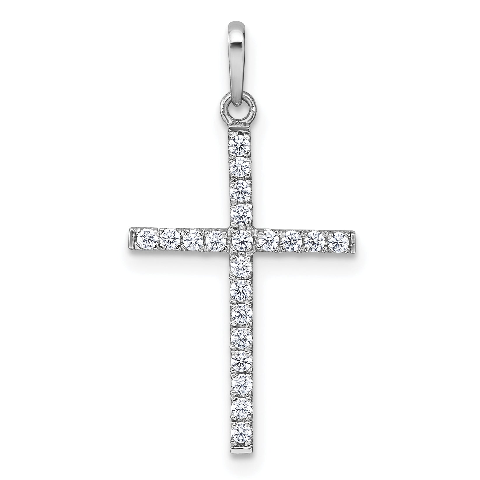 10K White Gold Polished Cz Latin Cross Pendant