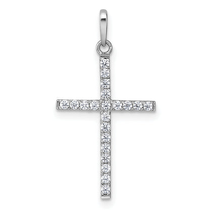 10K White Gold Polished Cz Latin Cross Pendant