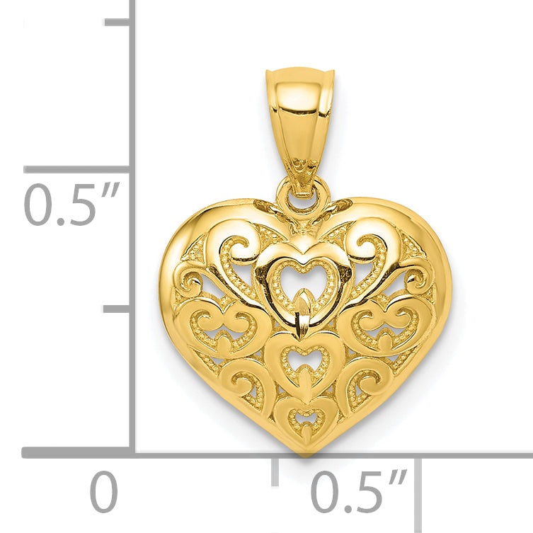 10K Yellow Gold Diamond-Cut Heart Charm