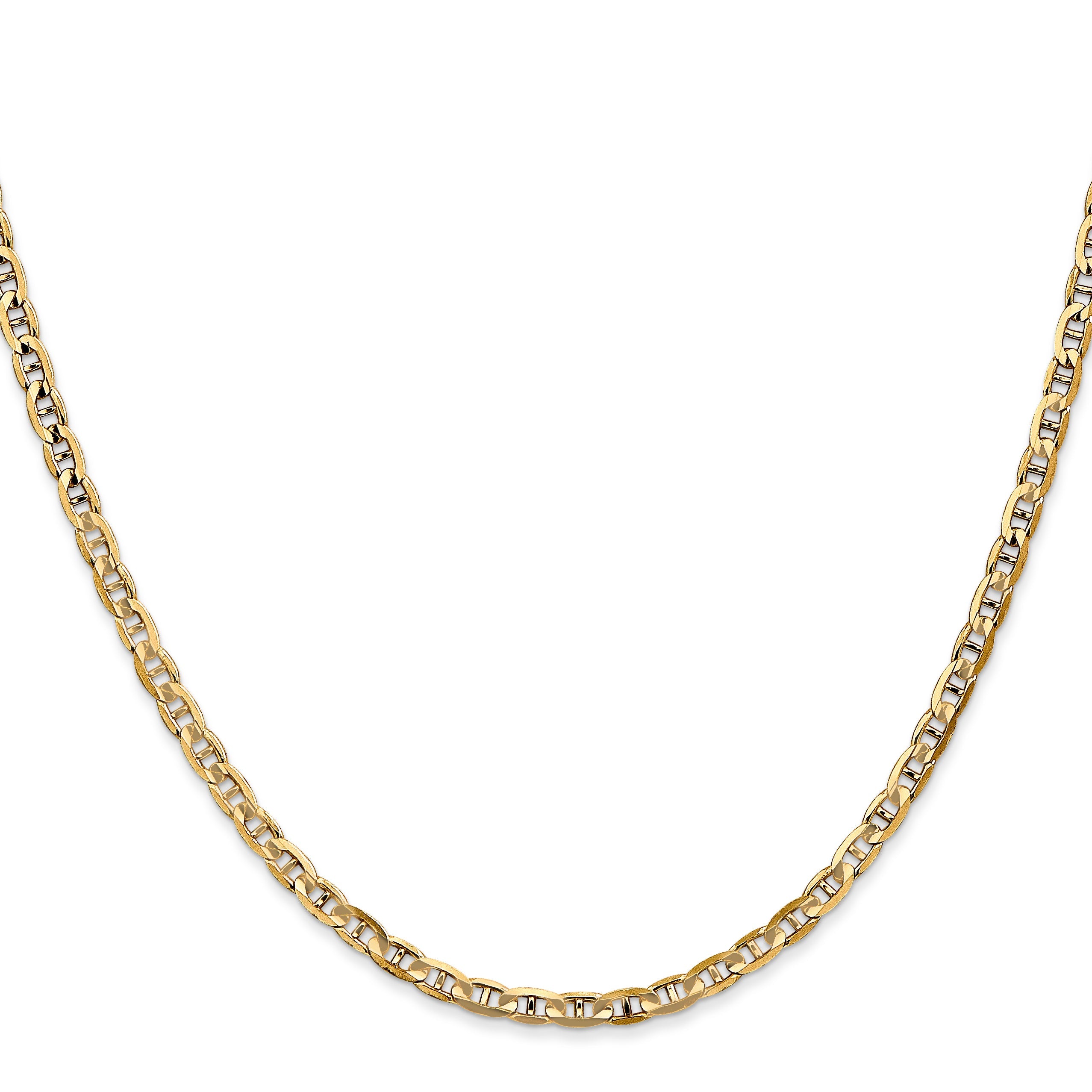 22 Inch 10K Yellow Gold 3mm Concave Anchor Chain Necklace