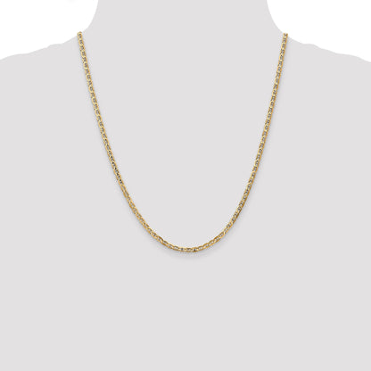 22 Inch 10K Yellow Gold 3mm Concave Anchor Chain Necklace