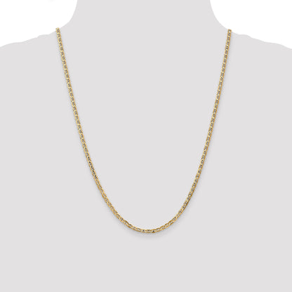 24 Inch 10K Yellow Gold 3mm Concave Anchor Chain Necklace