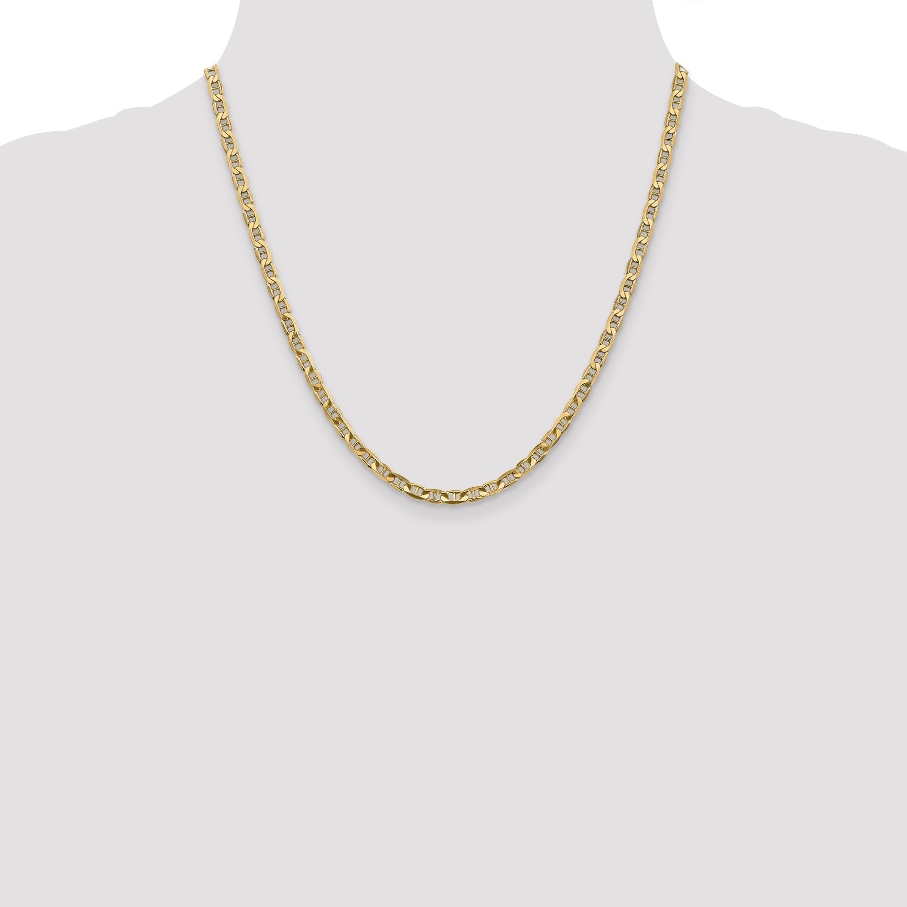 2 Inch 10K Yellow Gold 3.75mm Concave Anchor Chain Necklace