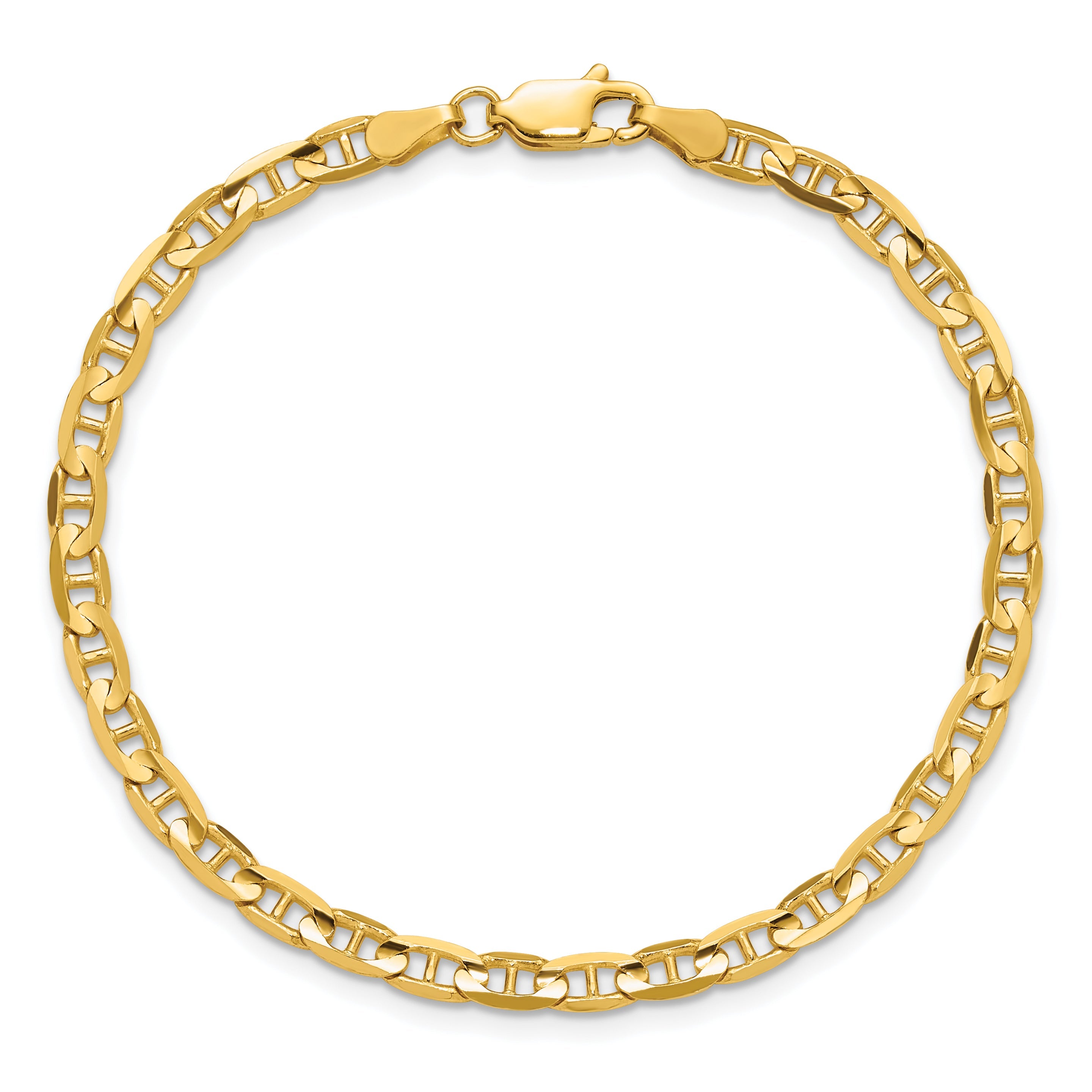 9 Inch 10K Yellow Gold 3.75mm Concave Anchor Chain Bracelet