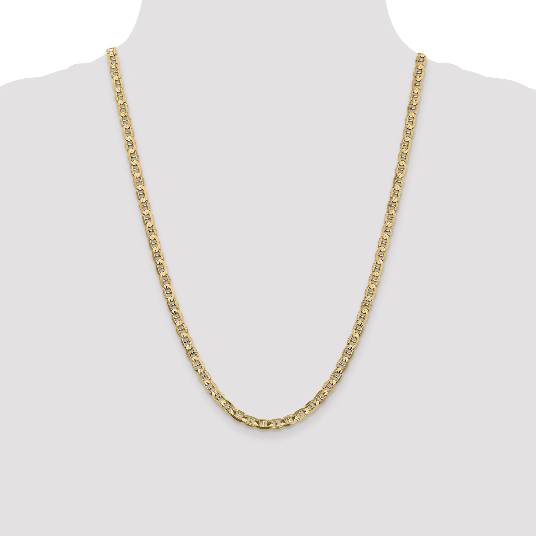 24 Inch 10K Yellow Gold 4.5mm Concave Anchor Chain Necklace