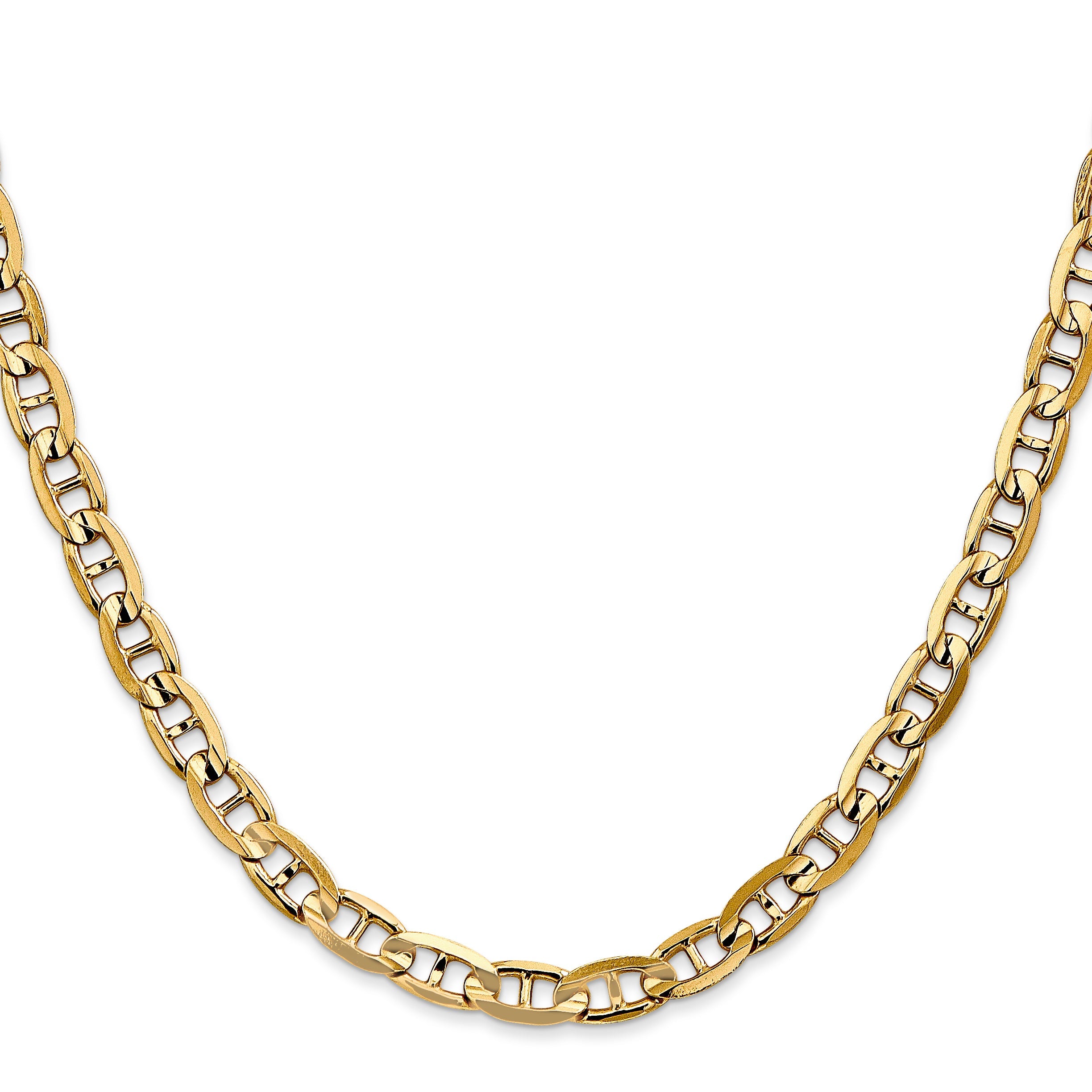 22 Inch 10K Yellow Gold 10K 5.25mm Concave Anchor Chain Necklace