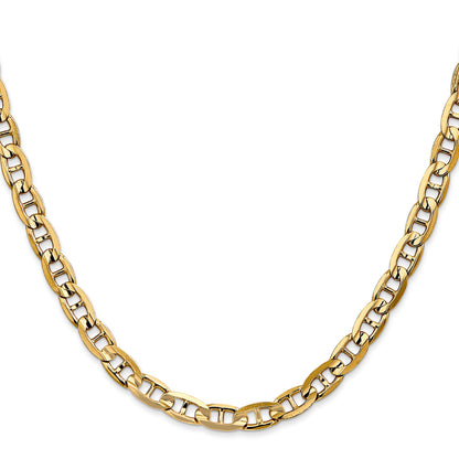 2 Inch 10K Yellow Gold 10K 5.25mm Concave Anchor Chain Necklace