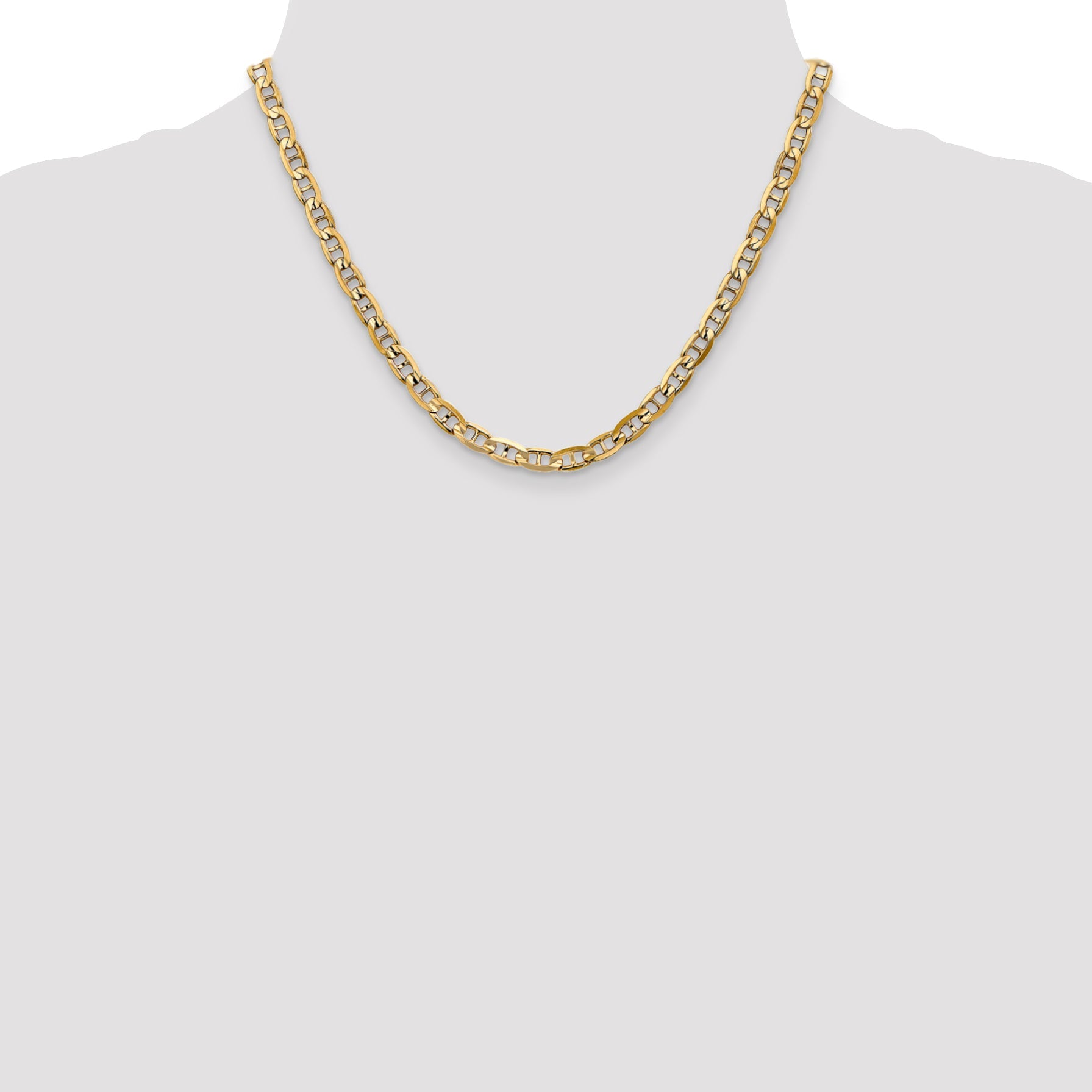 18 Inch 10K Yellow Gold 10K 5.25mm Concave Anchor Chain Necklace