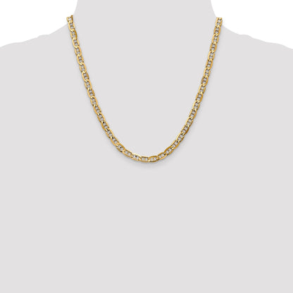 2 Inch 10K Yellow Gold 10K 5.25mm Concave Anchor Chain Necklace