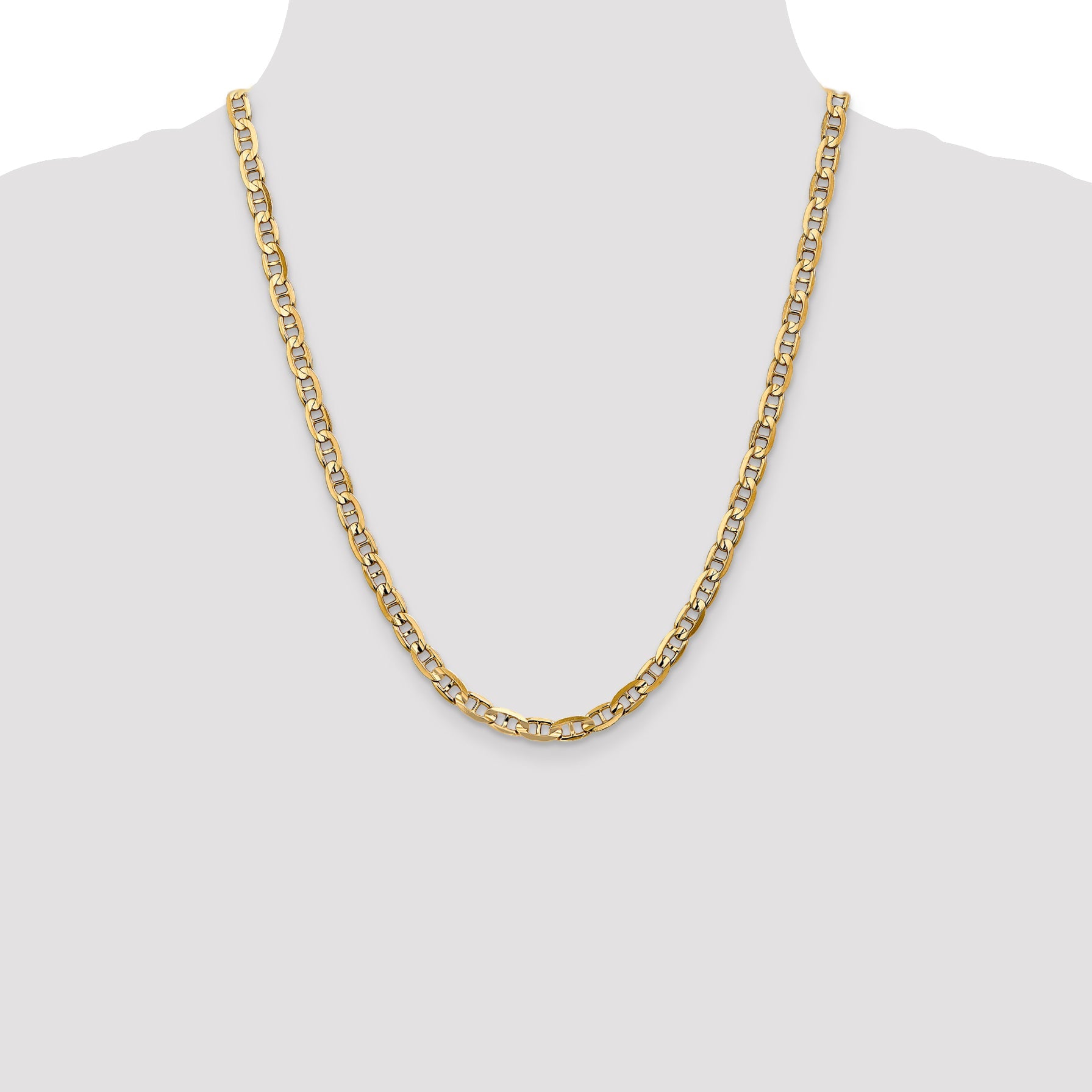 22 Inch 10K Yellow Gold 10K 5.25mm Concave Anchor Chain Necklace