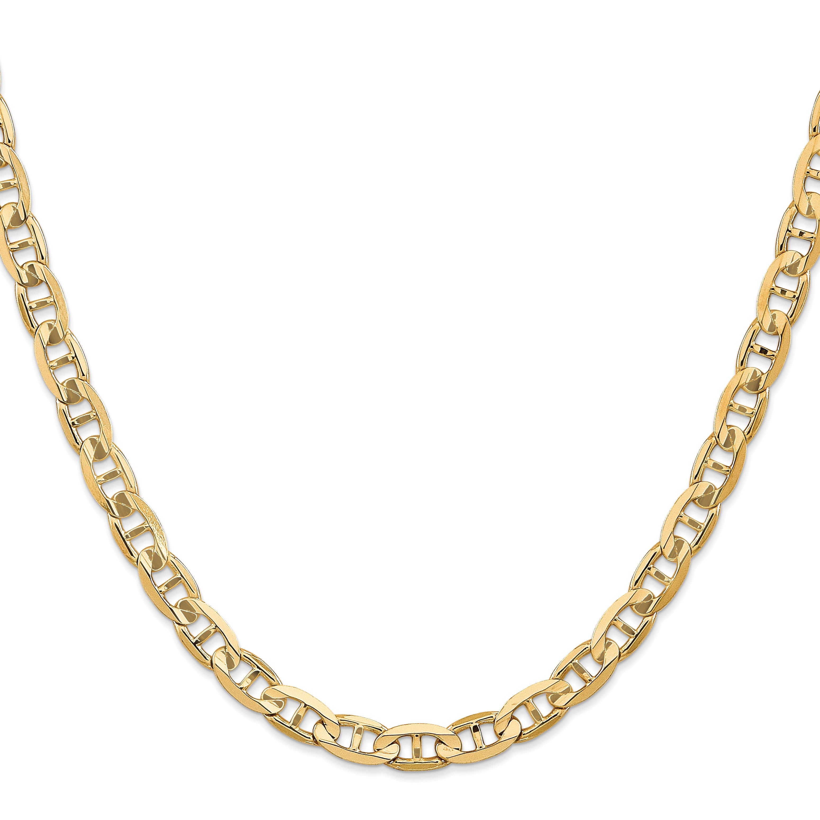 2 Inch 10K Yellow Gold 10K 6.25mm Concave Anchor Chain Necklace