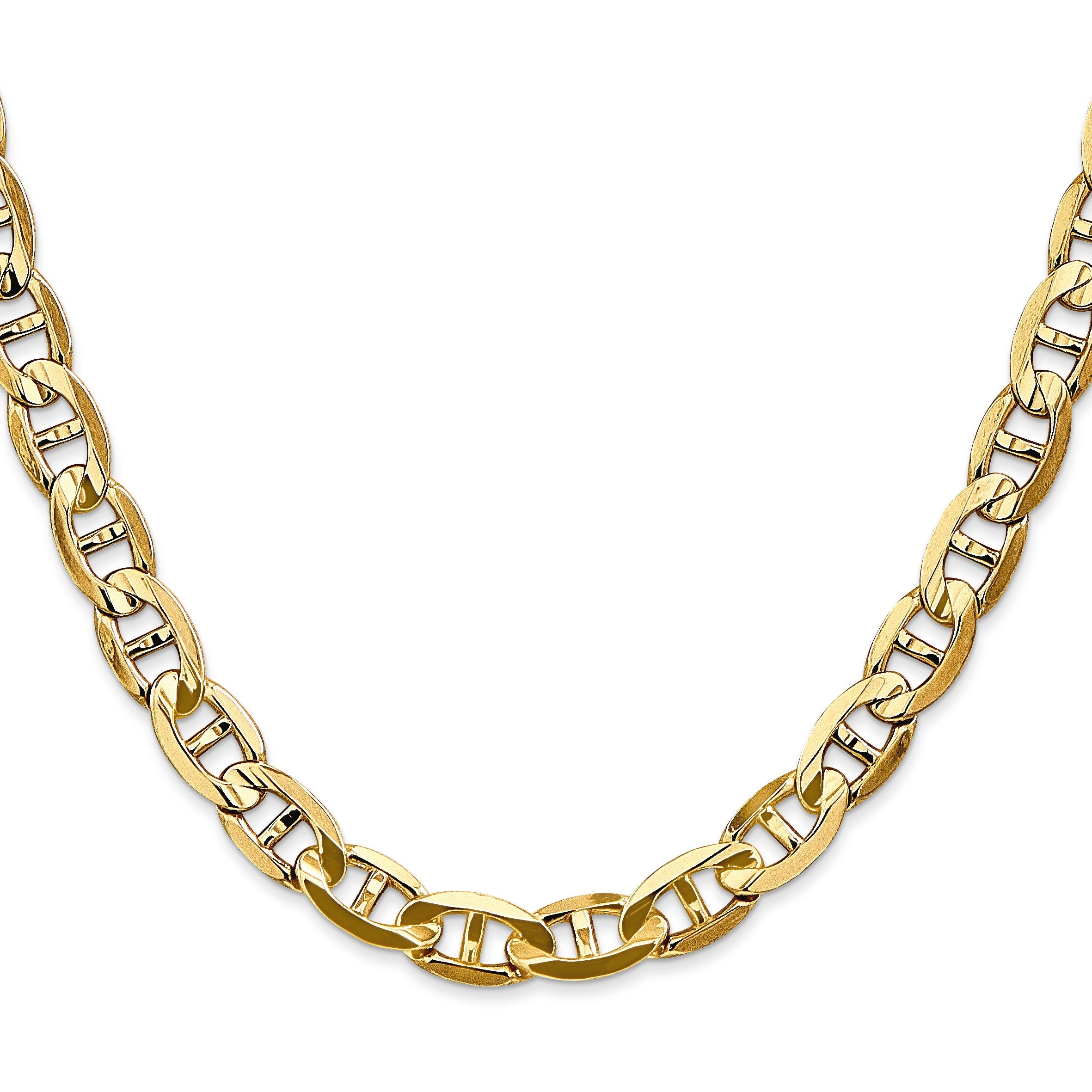 22 Inch 10K Yellow Gold 7mm Concave Anchor Chain Necklace
