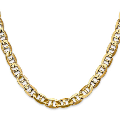 26 Inch 10K Yellow Gold 7mm Concave Anchor Chain Necklace