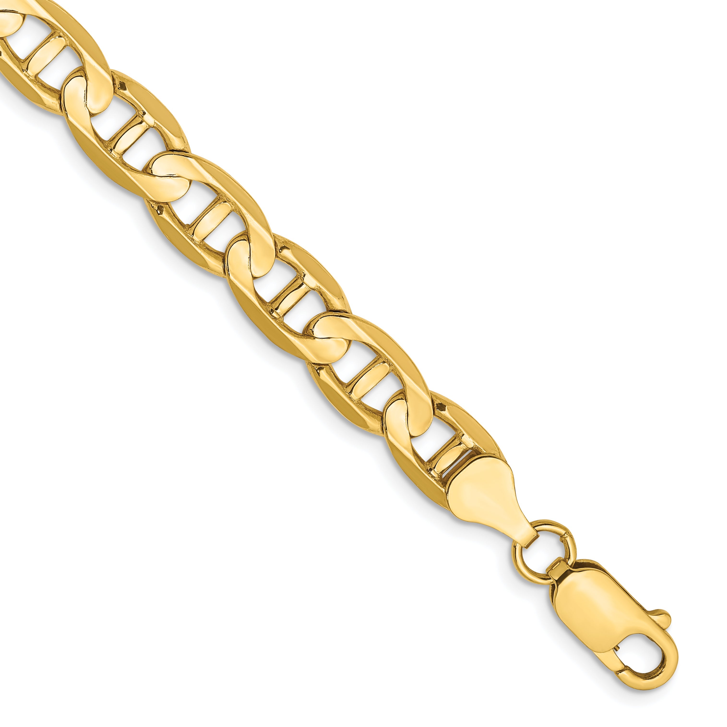 8 Inch 10K Yellow Gold 7mm Concave Anchor Chain Bracelet