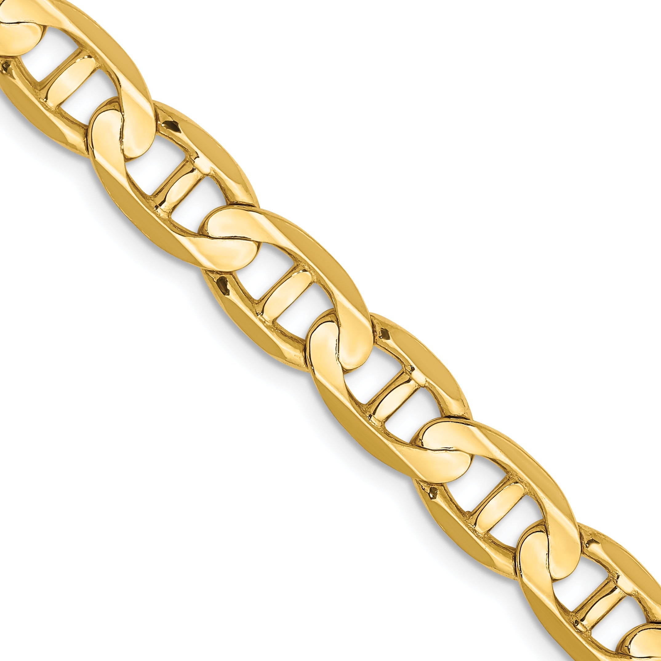 22 Inch 10K Yellow Gold 7mm Concave Anchor Chain Necklace