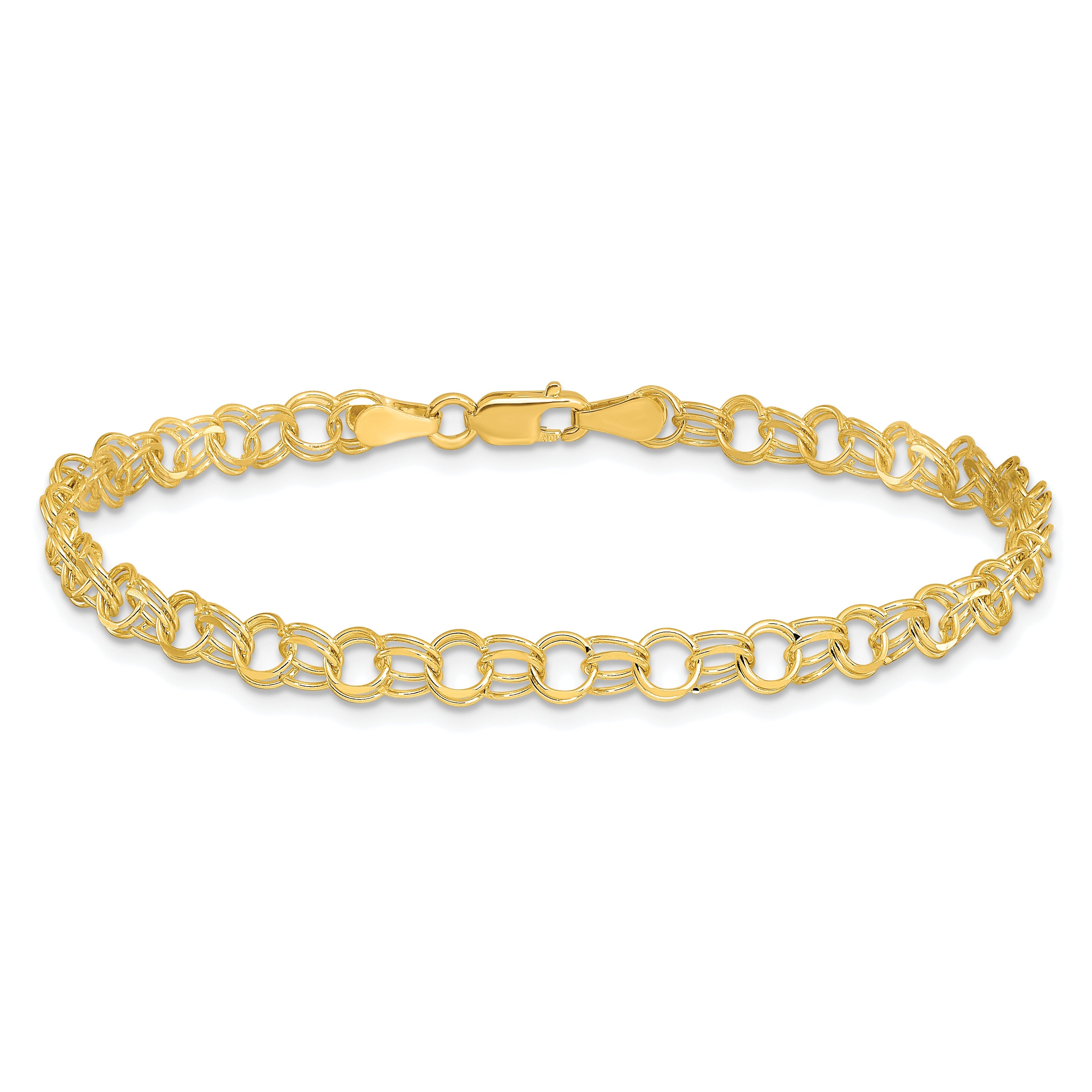 10K Yellow Gold 10Ky Solid Double Link Charm Bracelet