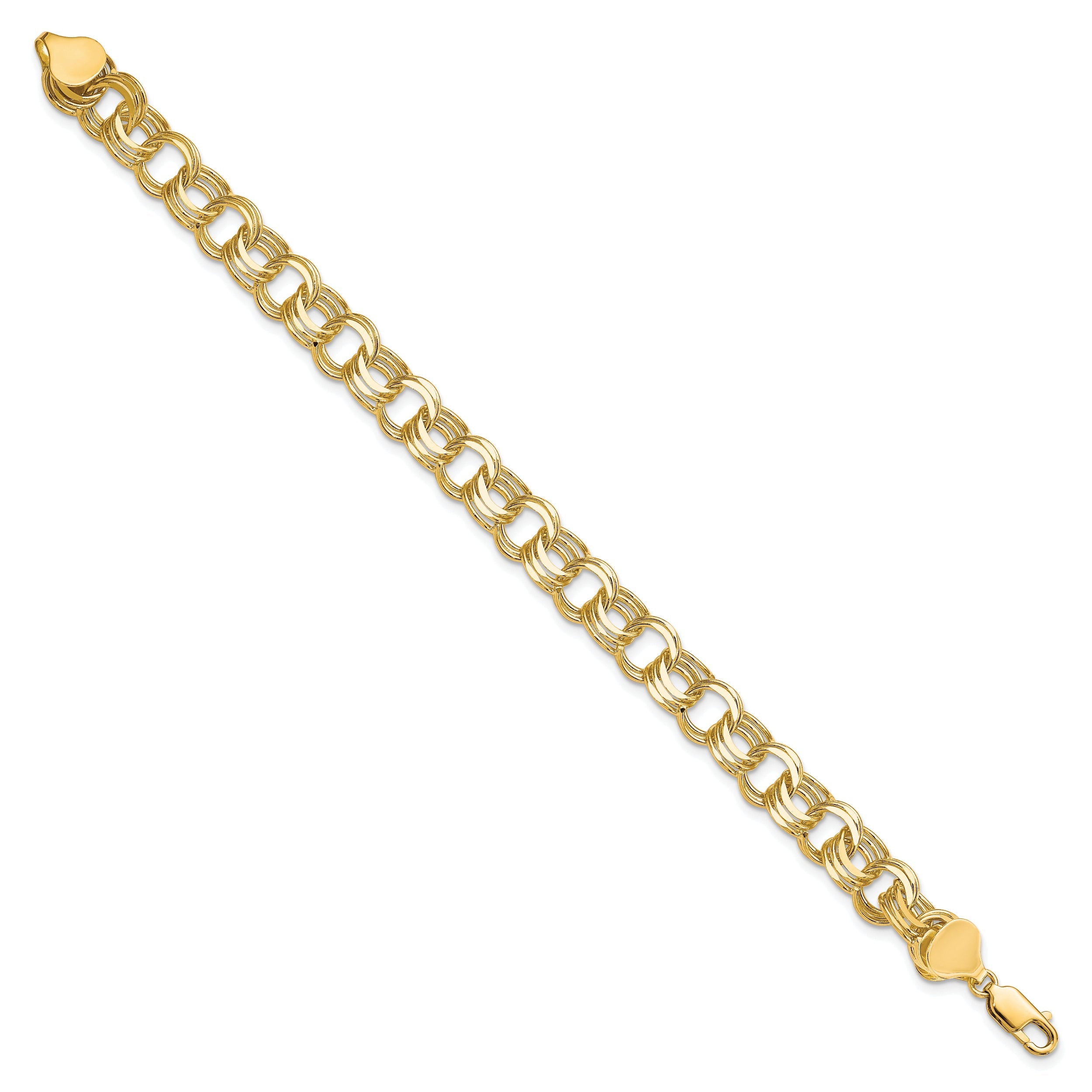 10K Yellow Gold Triple Link Charm Bracelet