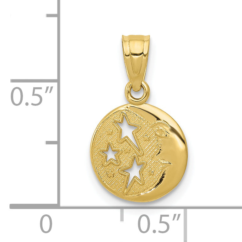 10K Yellow Gold Moon & Stars Pendant