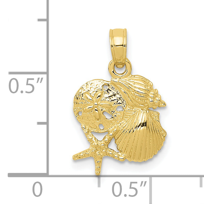 10K Yellow Gold Solid Polished Mini Shell Cluster Pendant