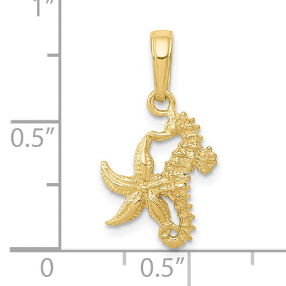 10K Yellow Gold 10K Seahorse And Starfish Pendant