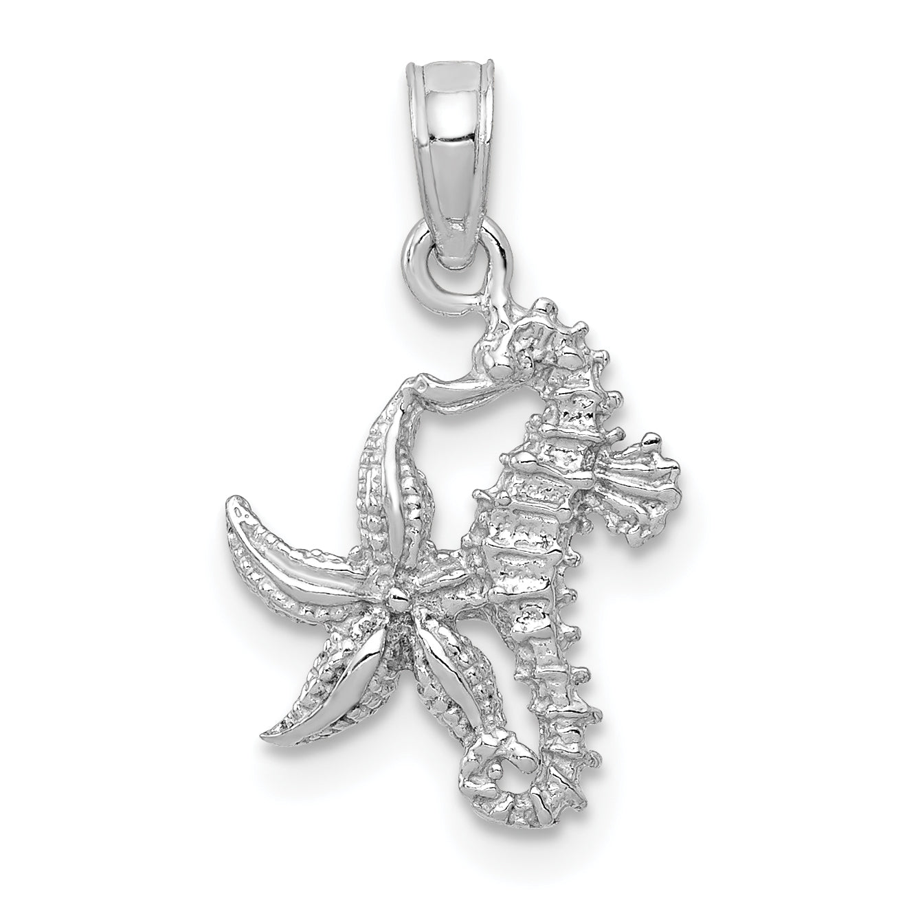 10K White Gold 10K Solid Seahorse And Starfish Pendant