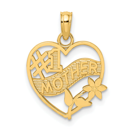 10K Yellow Gold 10K #1 Mother In Heart Frame Pendant