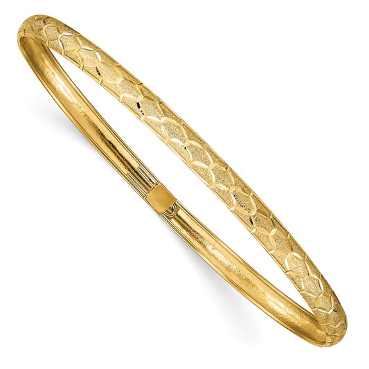 10K Yellow Gold Hexagonal Design Diamond-Cut Flexible Bangle
