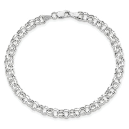 10K White Gold 8In 4.5mm Hollow Dia-Cut Dbl Link Charm Bracelet
