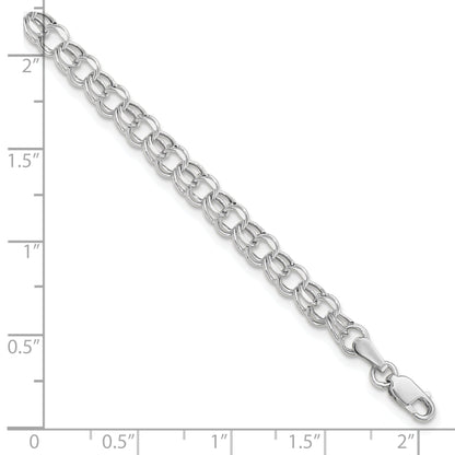 10K White Gold 8In 4.5mm Hollow Dia-Cut Dbl Link Charm Bracelet