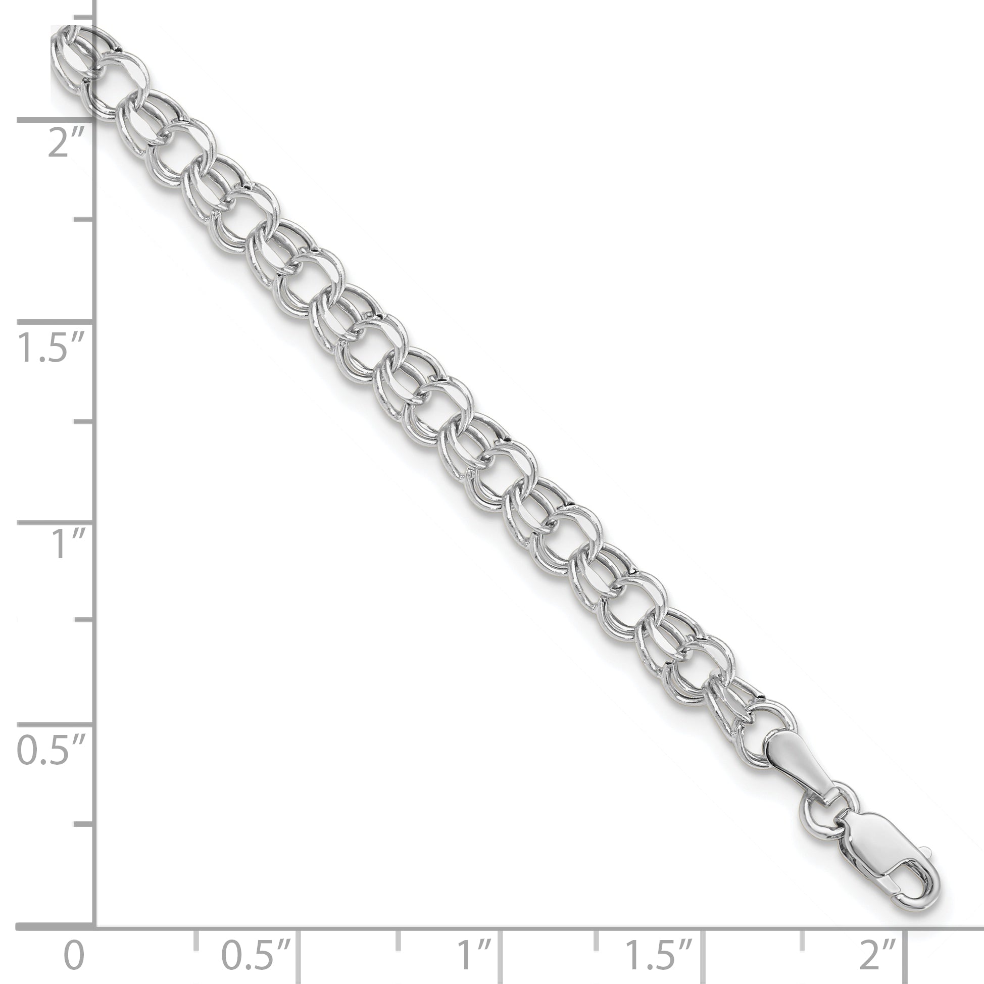 10K White Gold 7In 4.5mm Hollow Dia-Cut Dbl Link Charm Bracelet