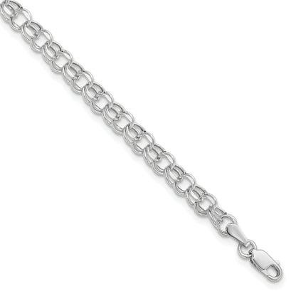 10K White Gold 8In 4.5mm Hollow Dia-Cut Dbl Link Charm Bracelet