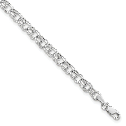 10K White Gold 8In 4.5mm Hollow Dia-Cut Dbl Link Charm Bracelet