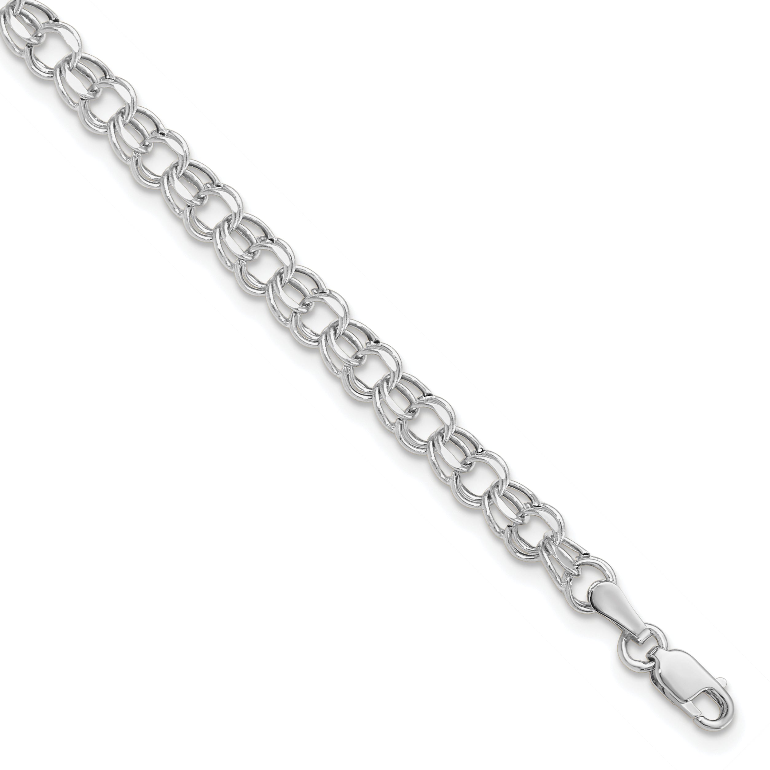 10K White Gold 7In 4.5mm Hollow Dia-Cut Dbl Link Charm Bracelet
