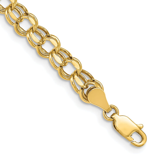 10K Yellow Gold 8In 5.5mm Hollow Diamond-Cut Double Link Charm Bracelet
