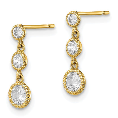 10K Yellow Gold Cz 3 Stone Dangle Earrings