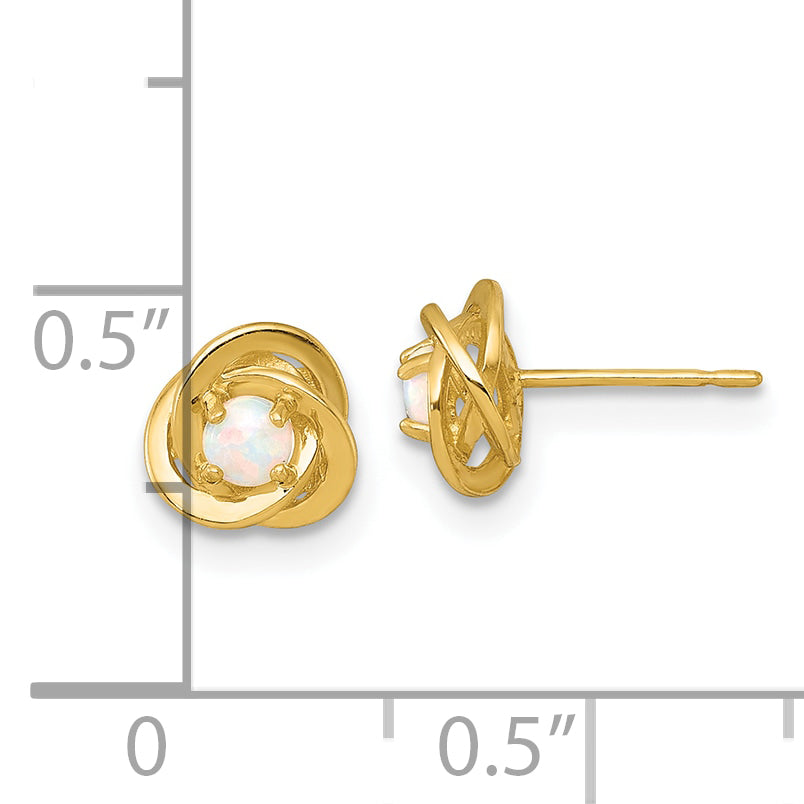 10K Yellow Gold Polished Round Lab Created Opal In Love Knot Fancy Post Earrings