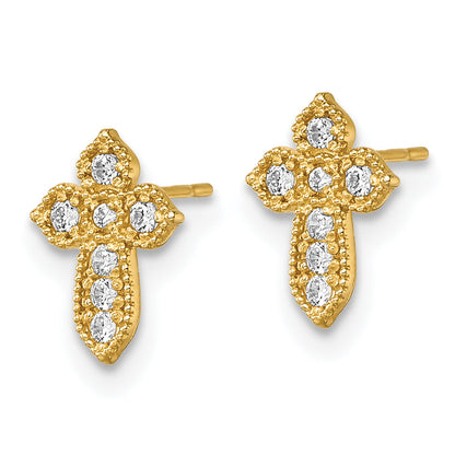 10K Yellow Gold 10K Polished Cz Cross Post Earrings