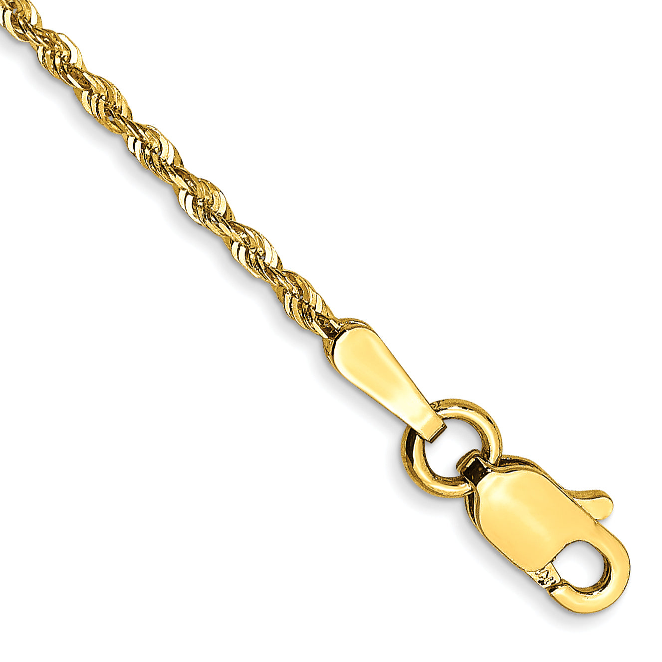 10K Yellow Gold 1.5mm Extra-Light D/C Rope Chain Anklet