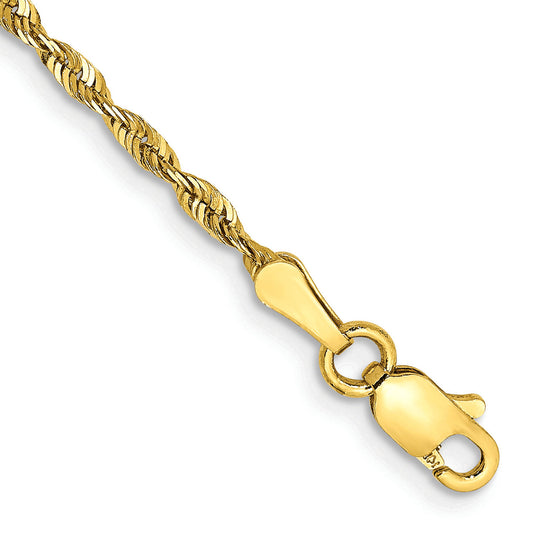 10K Yellow Gold 2.0mm Extra-Light D/C Rope Chain Anklet