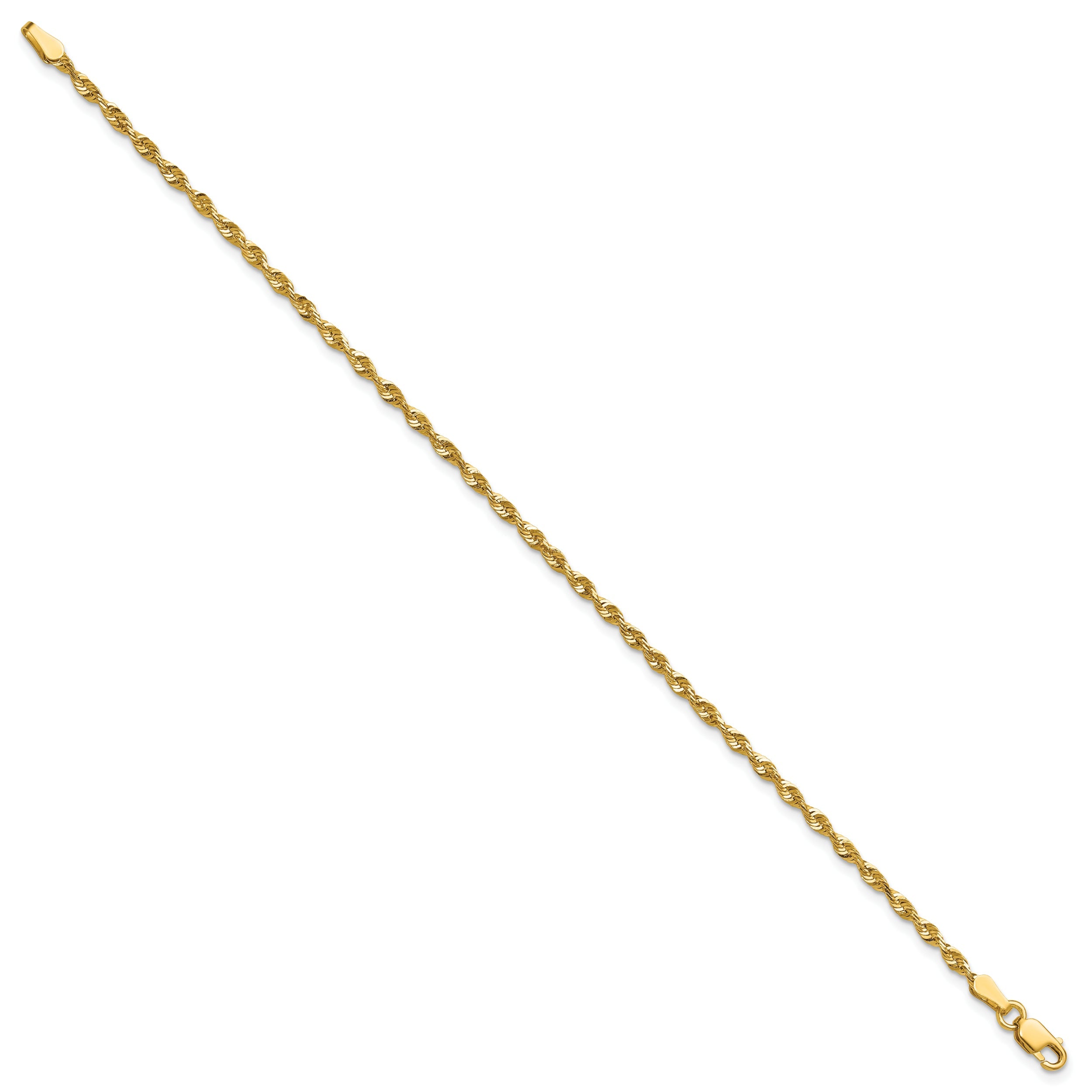 10K Yellow Gold 2.25mm Extra-Light D/C Rope Chain Anklet