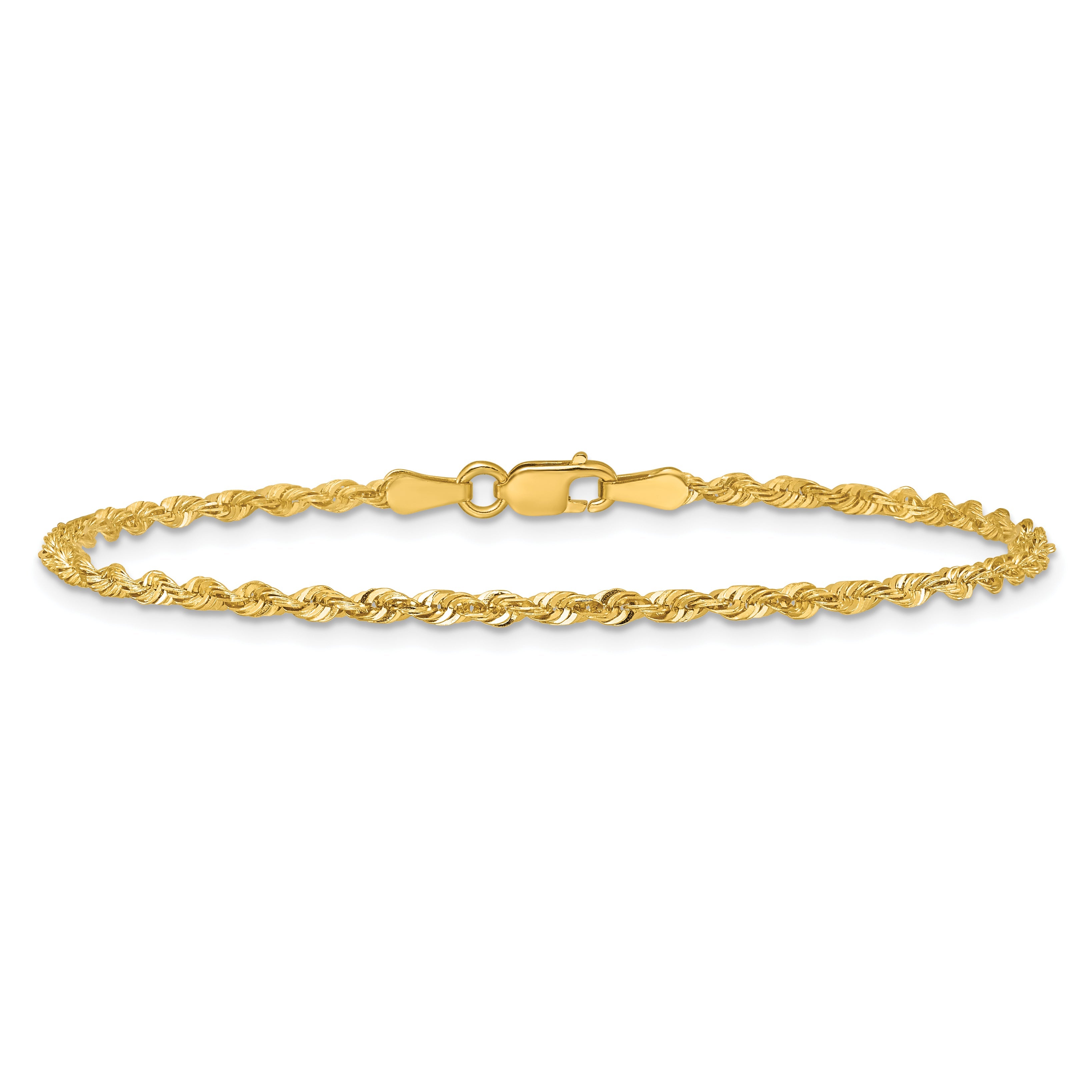 10K Yellow Gold 2.25mm Extra-Light D/C Rope Chain Anklet