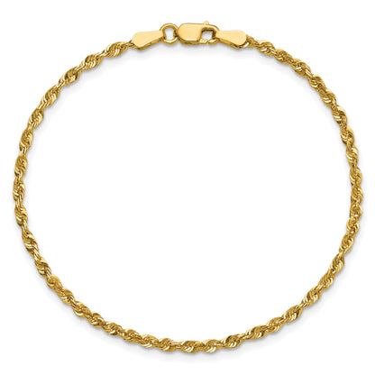 10K Yellow Gold 2.25mm Extra-Light D/C Rope Chain Anklet