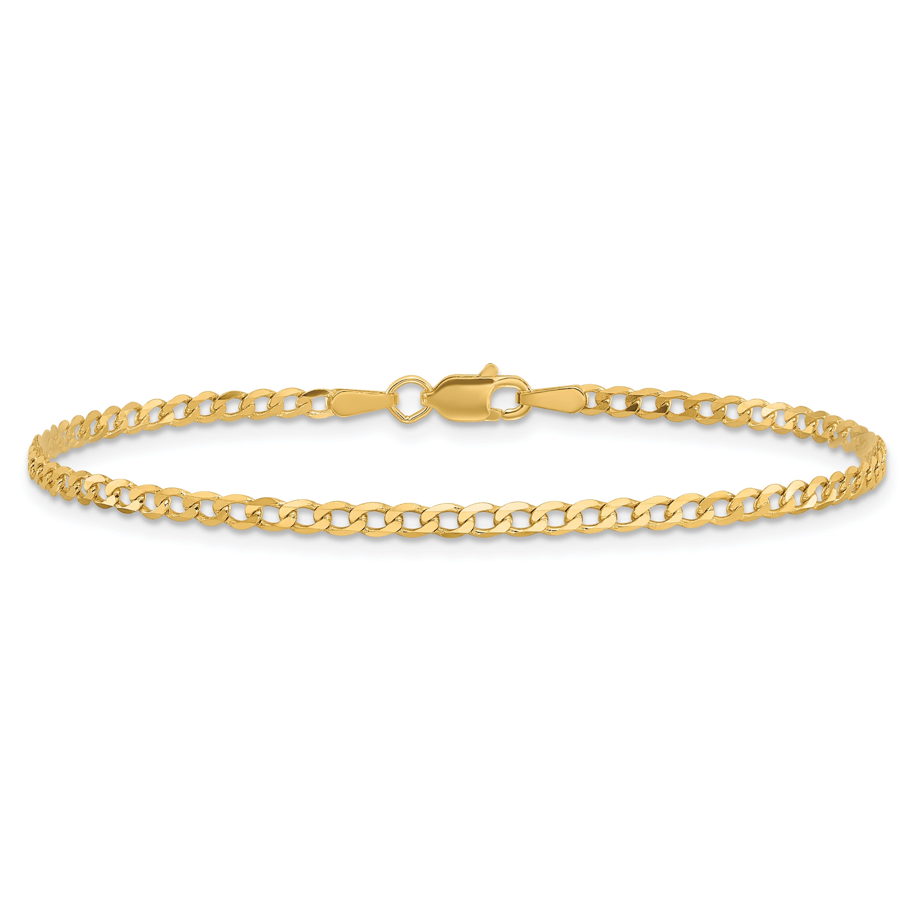 8 Inch 10K Yellow Gold 2.2mm Flat Beveled Curb Chain Bracelet