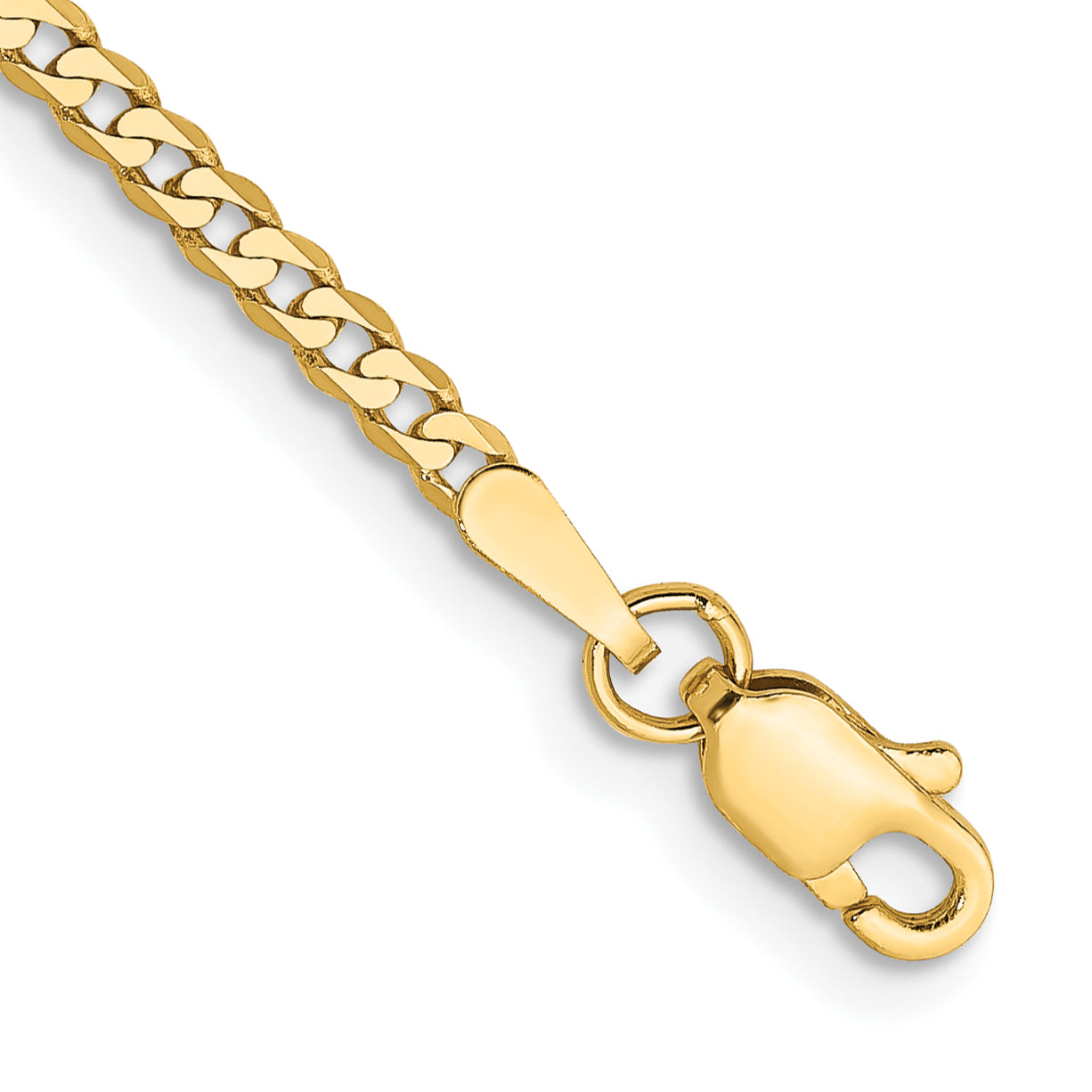 8 Inch 10K Yellow Gold 2.2mm Flat Beveled Curb Chain Bracelet