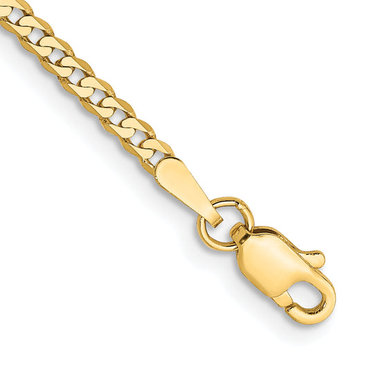 7 Inch 10K Yellow Gold 2.2mm Flat Beveled Curb Chain Bracelet