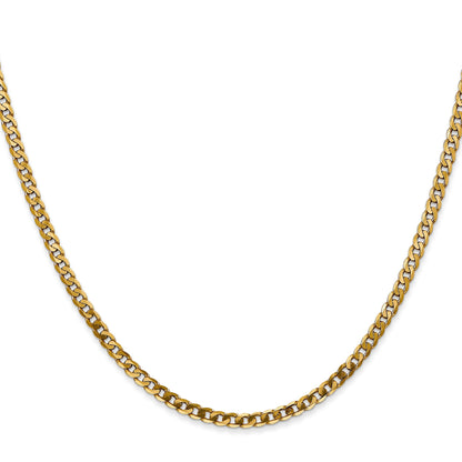 26 Inch 10K Yellow Gold 2.9mm Flat Beveled Curb Chain Necklace