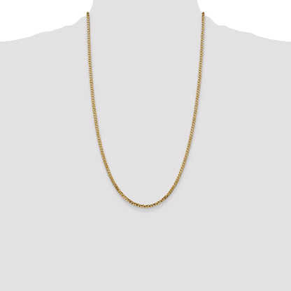 26 Inch 10K Yellow Gold 2.9mm Flat Beveled Curb Chain Necklace