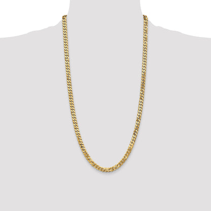 28 Inch 10K Yellow Gold 6.25mm Flat Beveled Curb Chain Necklace