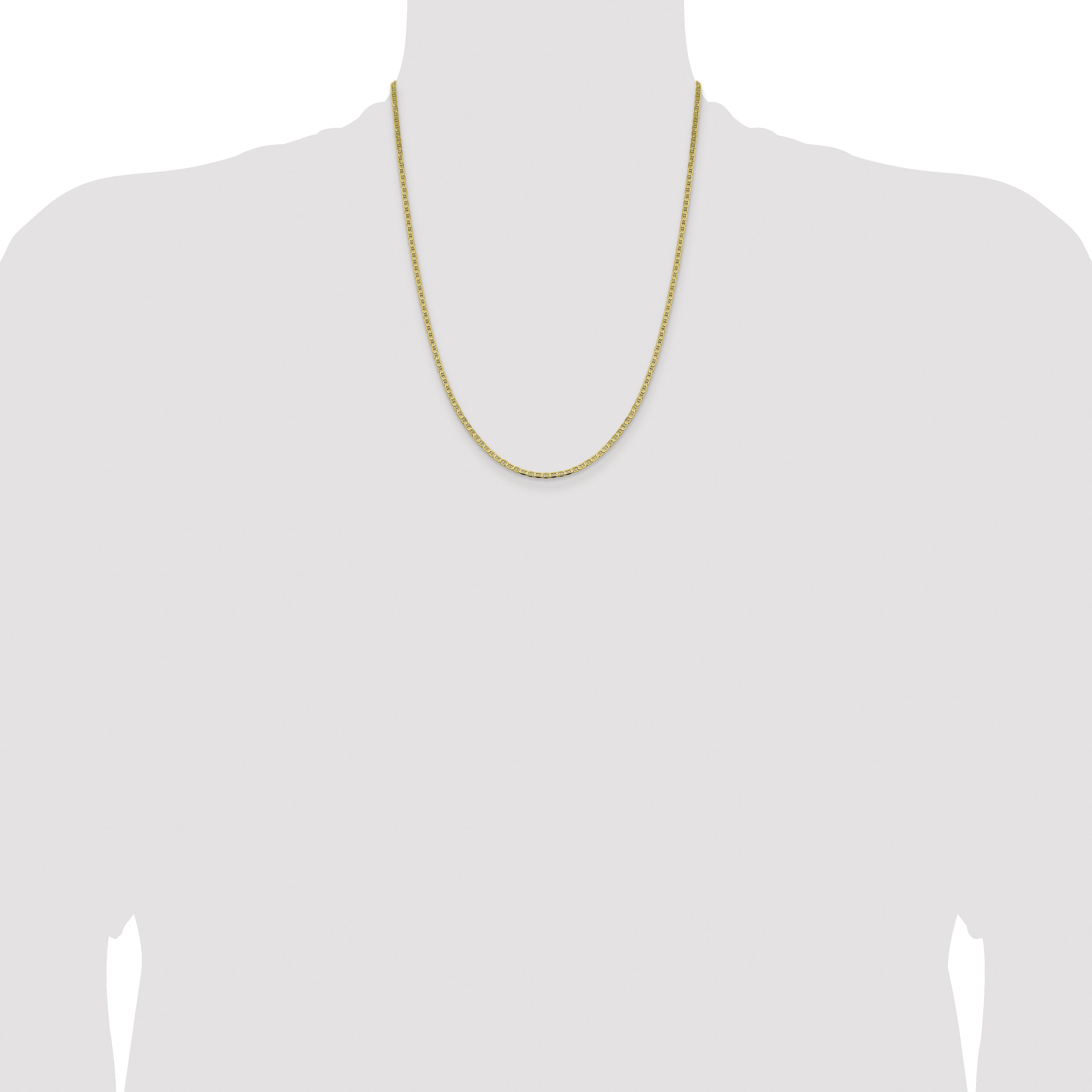 22 Inch 10K Yellow Gold 2.4mm Flat Anchor Chain Necklace
