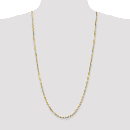 30 Inch 10K 3mm Flat Figaro Chain Necklace